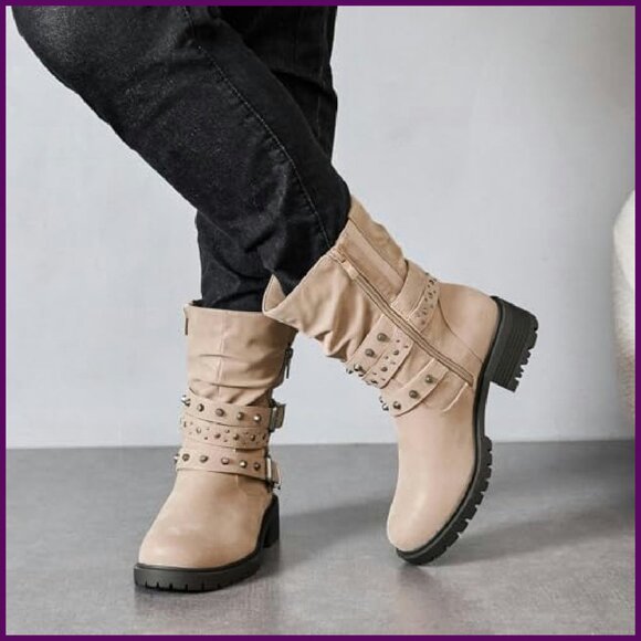 Wide Width Ankle Boots Plus Size Flat Slouchy Combat Booties - Picture 4 of 8